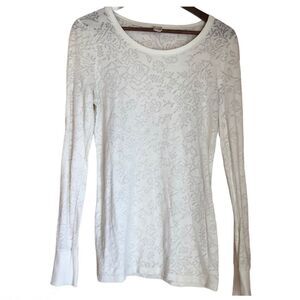 Buckle BKE long sleeve cotton white lace design crew neck top-Large